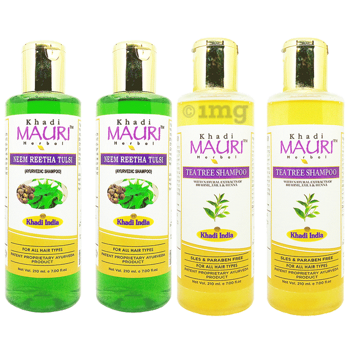 Khadi Mauri Herbal Combo Pack of Neem Reetha Tulsi & Tea Tree Shampoo (210 ml Each)