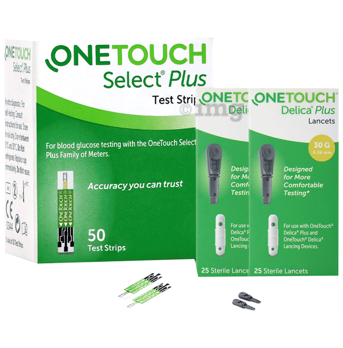 Combo Pack of OneTouch Select Plus 50 Test Strip & 2 Pack of OneTouch Delica Plus 25 Lancet