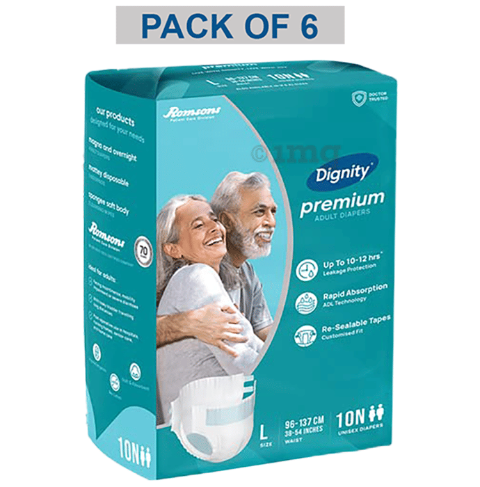 Dignity Premium Tape Style Adult Diaper (10 Each) Large: Buy combo pack ...