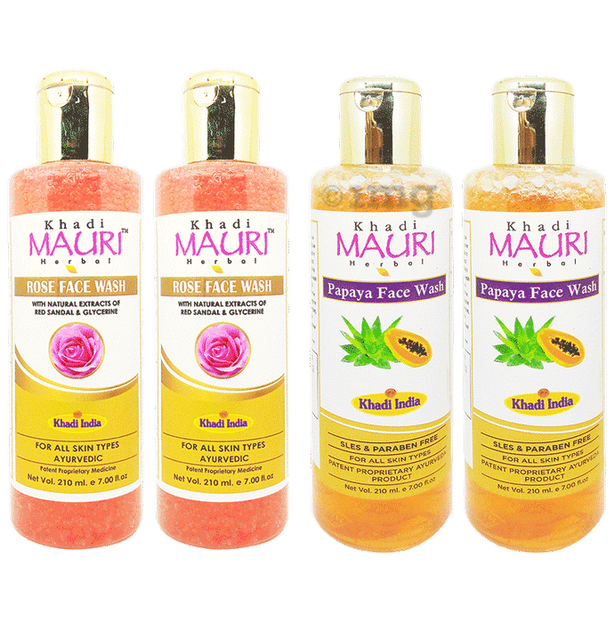 Khadi Mauri Herbal Combo Pack of  Papaya & Rose Face Wash (210ml Each)