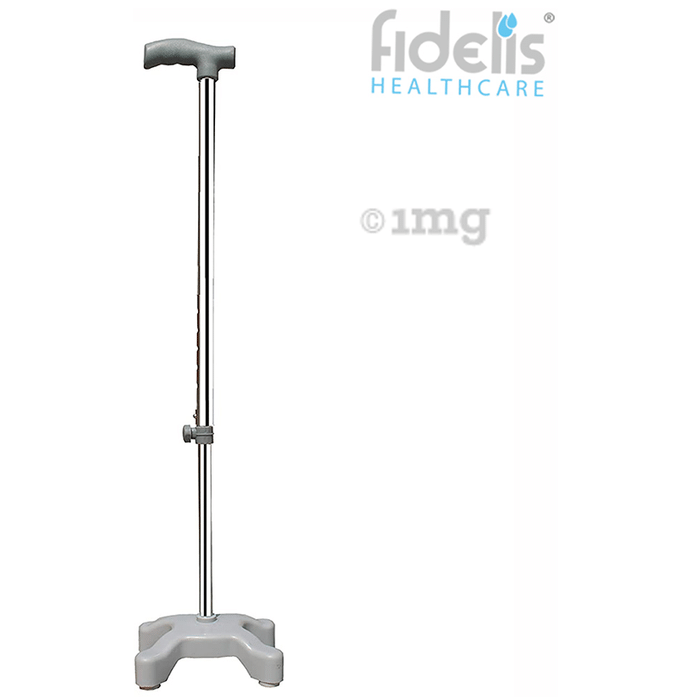 Fidelis Healthcare Mild Steel Adjustable Walking Stick 4 Leg with Plastic Base Grey