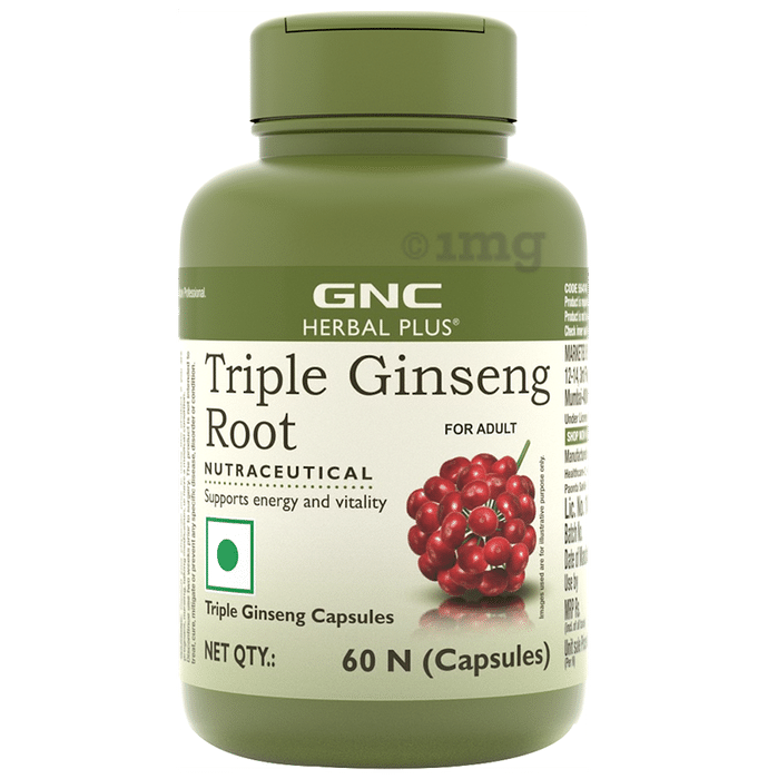 GNC Herbal Plus Triple Ginseng Root Capsule | For Energy & Vitality Support