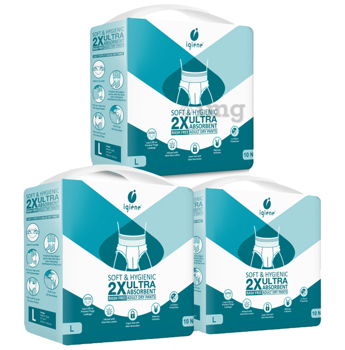 Igiene Soft & Hygienic 2X Ultra Absorbent Rashfree Adult Dry Pant (10 Each) Large