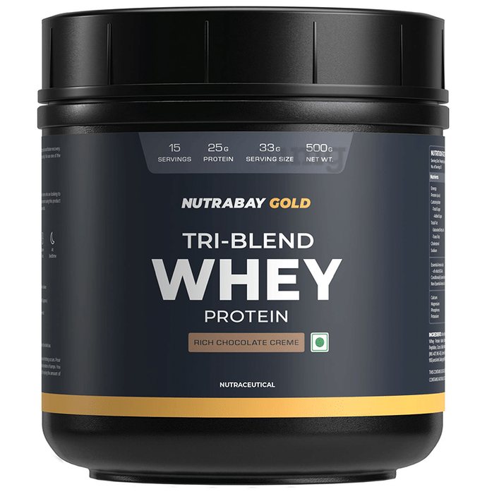 Nutrabay Gold Tri-Blend Whey Protein for Muscle Recovery & Immunity | No Added Sugar | Flavour Rich Chocolate Creme