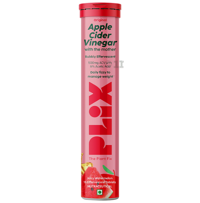 Plix Original Apple Cider Vinegar with the Mother Effervescent Tablet (15 Each) Juicy Watermelon