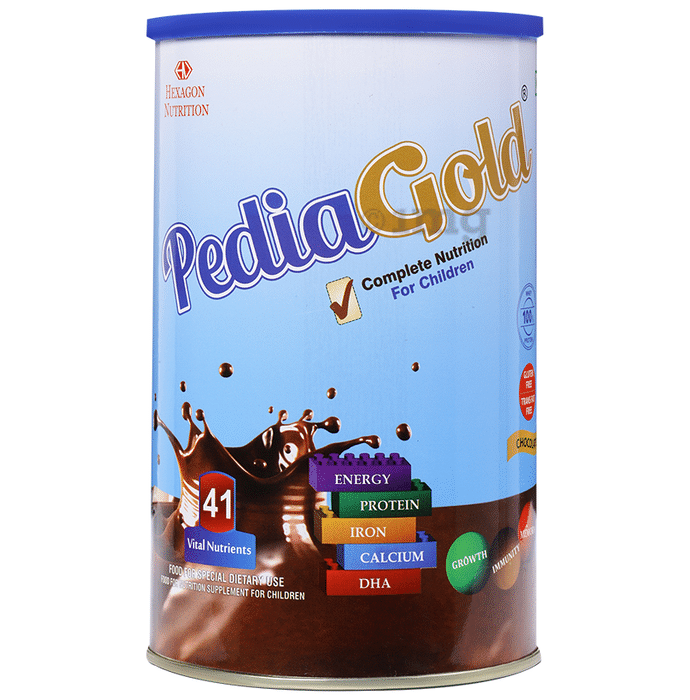 PediaGold with Protein, Iron, Calcium & DHA | For Kids' Energy, Growth & Immunity | Flavour Chocolate Powder