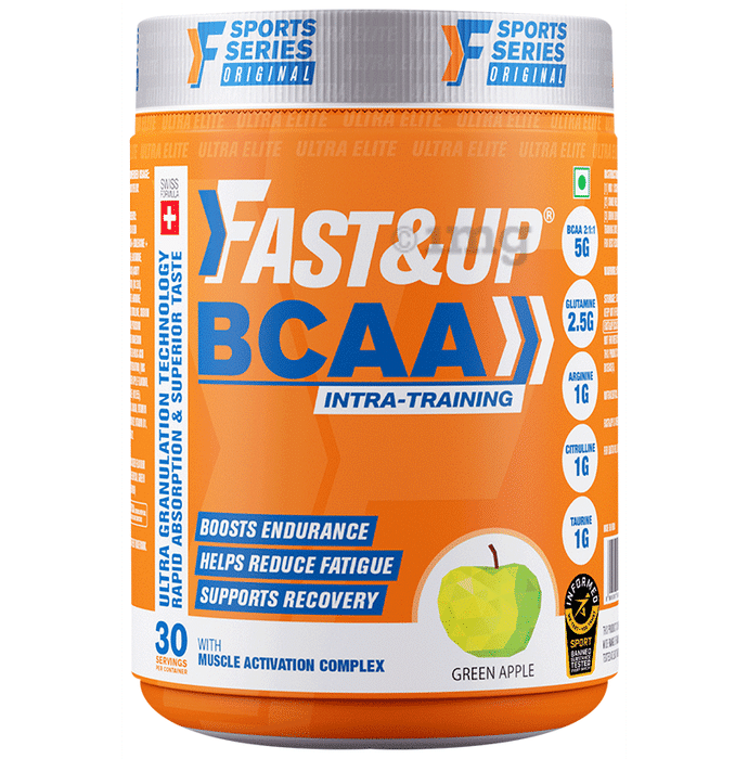 Fast&Up BCAA 2:1:1 (Leucine, Isoleucine & Valine) | For Lean Muscles & Recovery | Flavour Green Apple