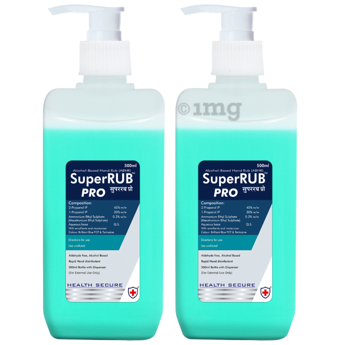 Super Rub Pro Alcohol Rapid Hand Disinfectant with Dispenser Pump (500ml Each)