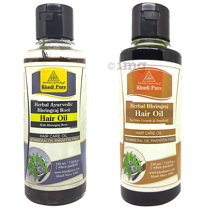 Khadi Pure Combo Pack of Herbal Ayurvedic Bhringraj Root Hair Oil & Herbal Bhringraj Hair Oil Mineral Oil & Paraffin Oil Free (210ml Each)