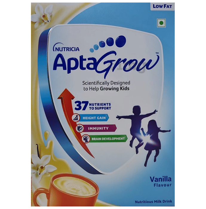 AptaGrow for Kids 3+ Years | With Vitamins, Minerals & Vital Nutrients | Supports Growth, Immunity & Brain Development | Flavour Chocolate | Nutritional Support Vanilla