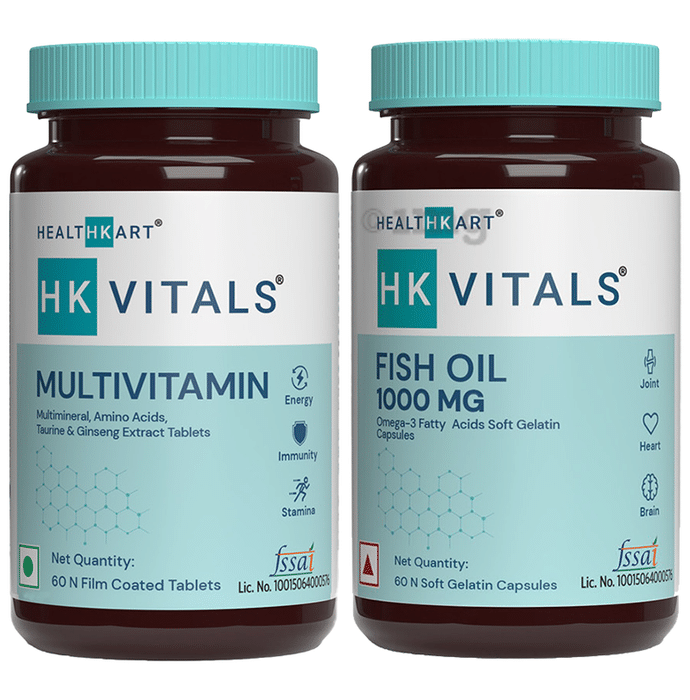 Combo Pack of HealthKart HK Vitals Fish Oil Omega 3 Fatty Acids Soft Gelatin Capsule & HealthKart HK Vitals Multivitamin Tablet (60 Each)