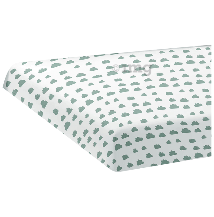 Polka Tots 100% Organic Cotton Fitted Crib Cot Soft & Breathable Mattress Cradle Bedsheet Cloud Design Green