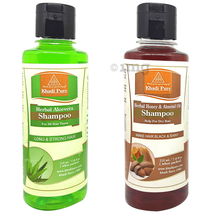 Khadi Pure Combo Pack of Herbal Aloevera Shampoo and Herbal Honey & Almond Oil Shampoo (210ml Each)