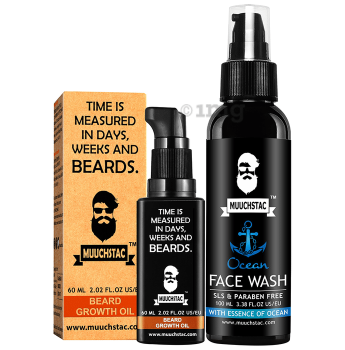 Muuchstac Combo Pack of Beard Growth Oil 60ml & Ocean Face Wash 100ml