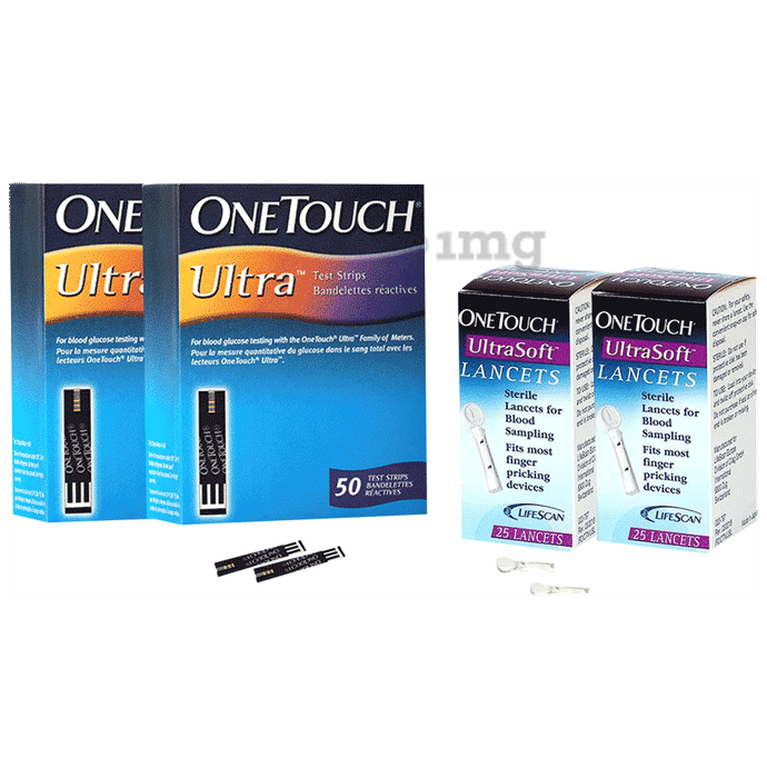 Combo Pack of OneTouch Ultra Test Strip 2 Box (50 Each) & OneTouch Ultrasoft Lancet 2 Box (25 Each)