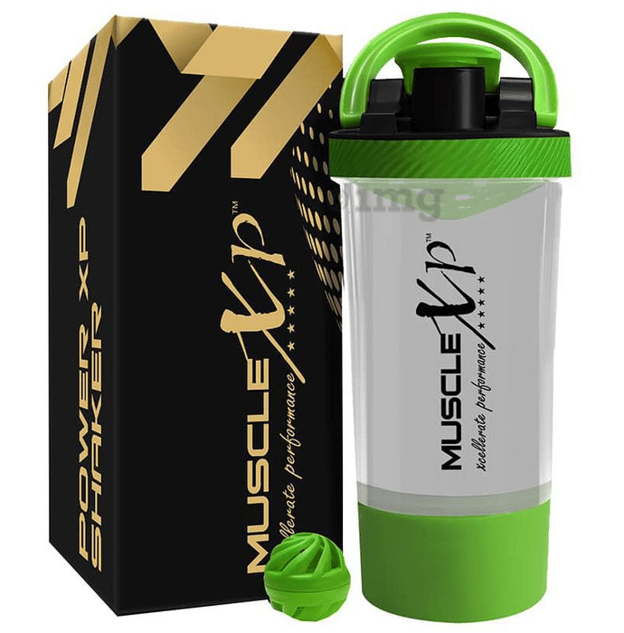 MuscleXP Power Gym Shaker with Compartment Transparent & Green