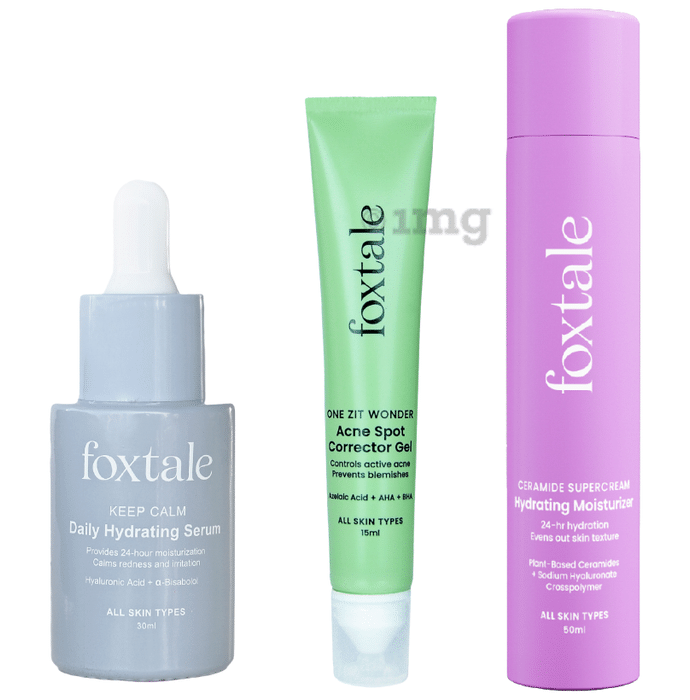 Foxtale Combo Pack of Daily Hydrating Serum 30ml, Acne Spot Corrector Gel 15ml and Hydrating Moisturizer 50ml