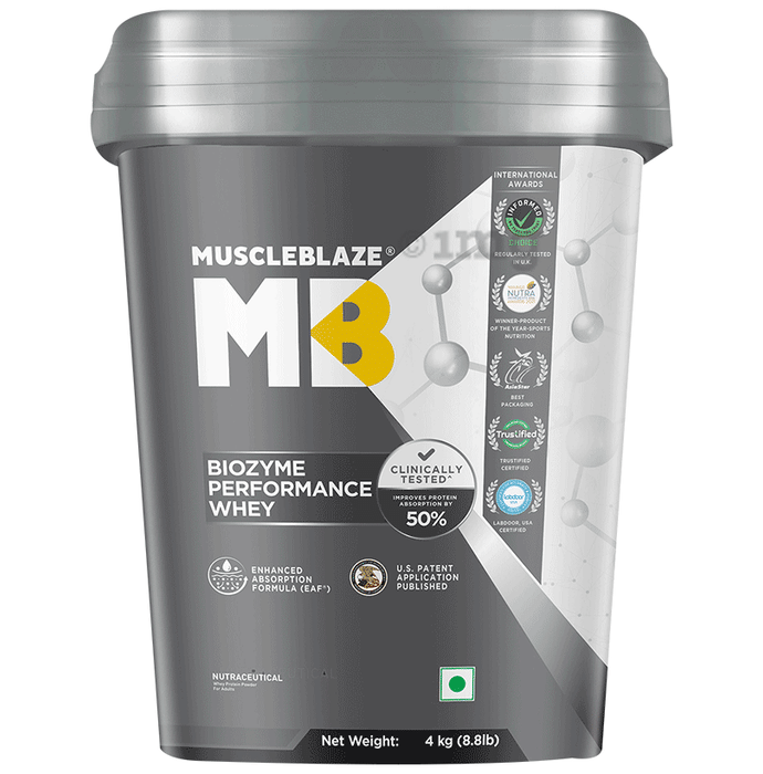 MuscleBlaze Biozyme Performance Whey Protein | For Muscle Gain | Improves Protein Absorption by 50% | Flavour Chocolate Hazelnut