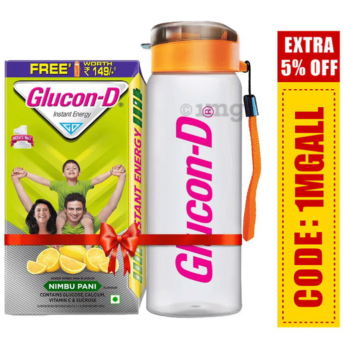 Glucon-D with Glucose, Calcium, Vitamin C & Sucrose | Nutrition Booster Nimbu Pani with Sipper Free