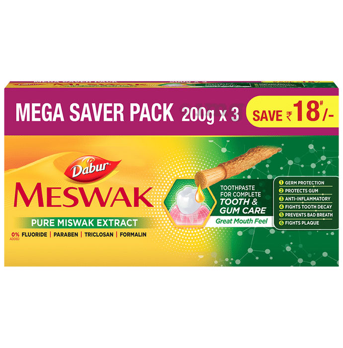 Dabur Meswak Toothpaste (200gm Each) Mega Saver Pack