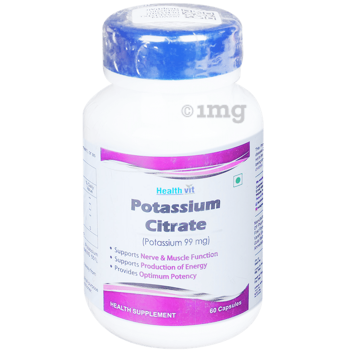HealthVit Potassium Citrate 99mg | For Energy Production, Nerve & Muscle Function | Capsule