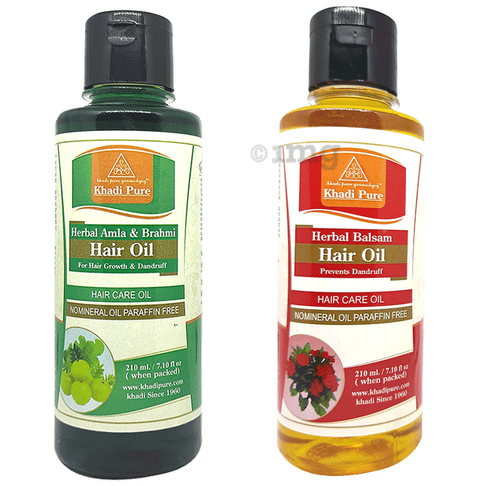 Khadi Pure Combo Pack of Herbal Balsam Hair Oil & Herbal Amla & Brahmi Hair Oil Mineral Oil & Paraffin Free (210ml Each)