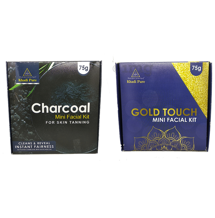 Khadi Pure Combo Pack of Charcoal Mini Facial Kit & Gold Touch Mini Facial Kit (75gm Each)