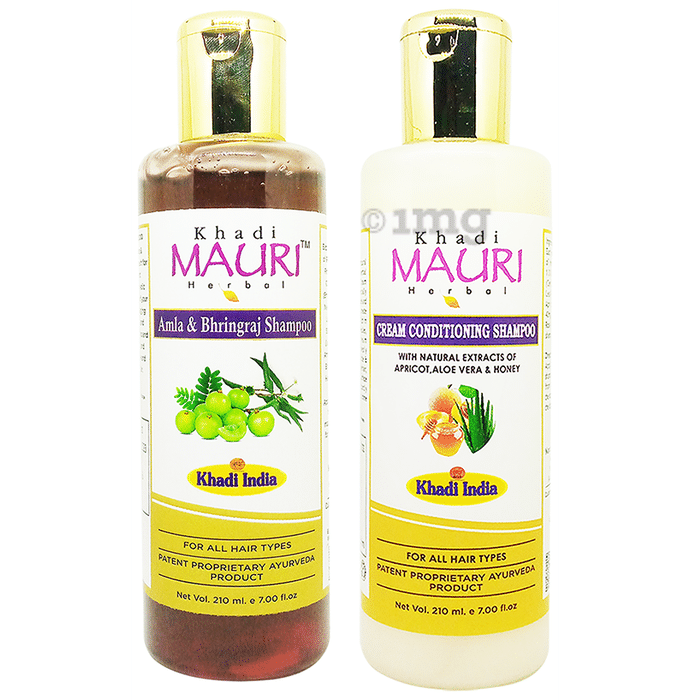 Khadi Mauri Herbal Combo Pack of Amla Bhringraj & Conditioning Cream Shampoo(210ml Each)