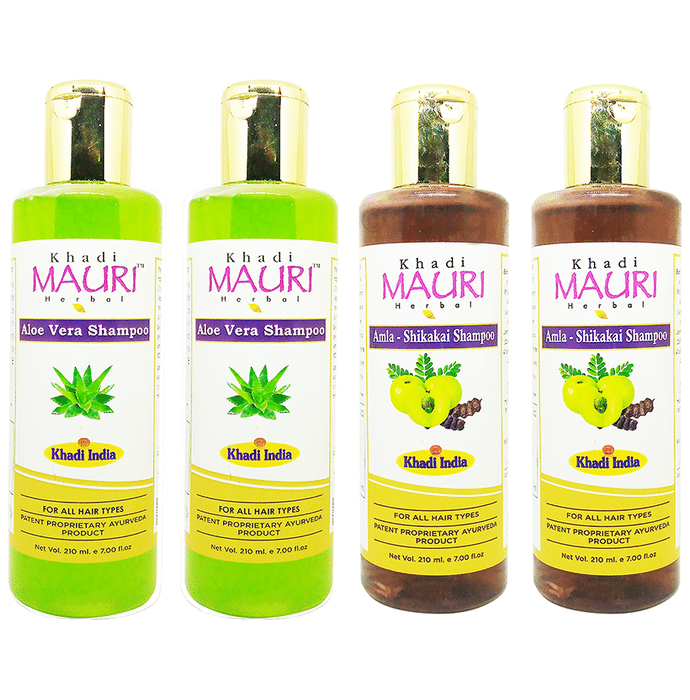 Khadi Mauri Herbal Combo Pack of Aloe Vera & Amla Shikakai Shampoo (210ml Each)