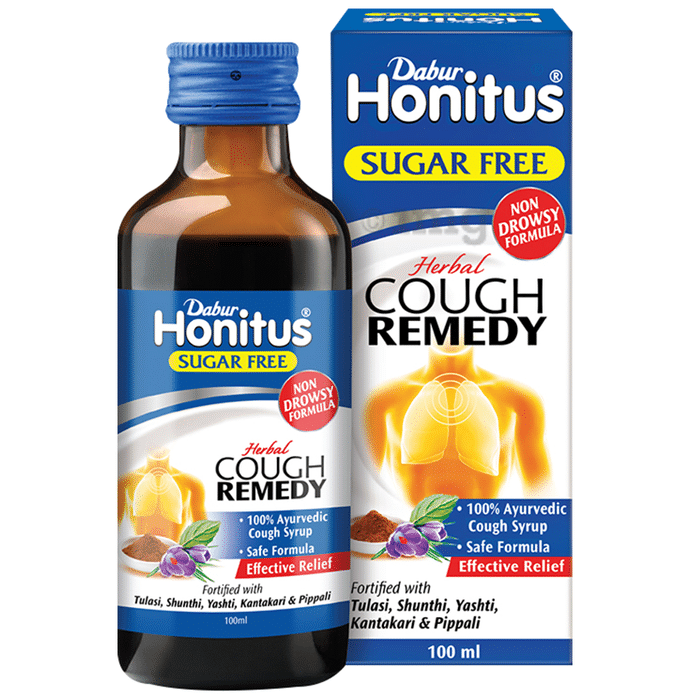 Dabur Sugar Free Honitus Honey-Based Cough Syrup | Fast Relief from Cough, Cold & Sore Throat | Non-Drowsy