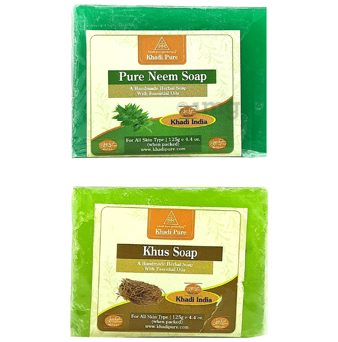 Khadi Pure Combo Pack of Pure Neem Soap & Khus Soap (125gm Each)