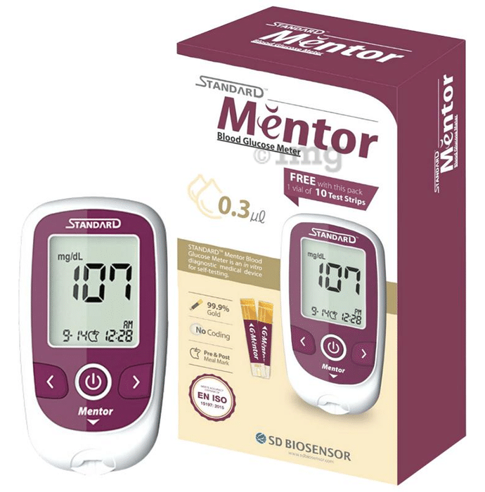 Standard Mentor Blood Glucose Meter Glucometer with 10 Free Test Strips