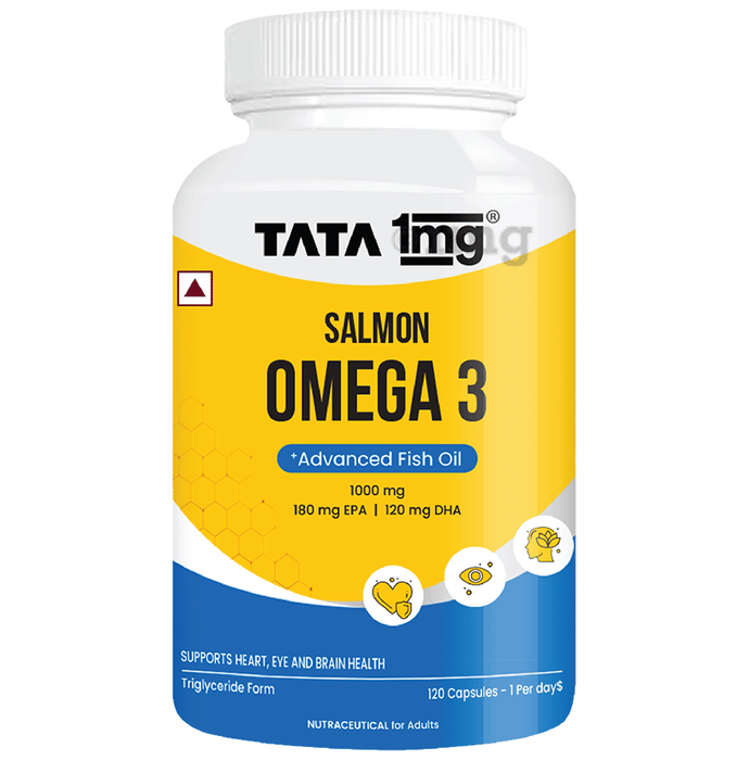 Salmon Omega 3 Fish Oil  1000mg Capsule | High absorption | Helps manage cholesterol | by Tata 1mg