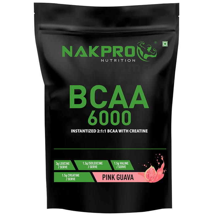 Nakpro Nutrition BCAA 6000 Instantized 2:1:1 BCAA with Creatine Powder Pink Guava