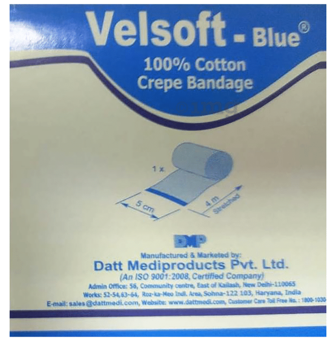 Velsoft -Blue 100% Cotton Crepe Bandage 5cm x 4m