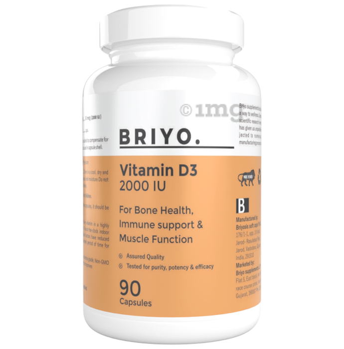 Briyo Vitamin D3 2000 IU Softgelatin Capsules | Supports Bone Health, Muscle Function, and Strengthens the Immune System