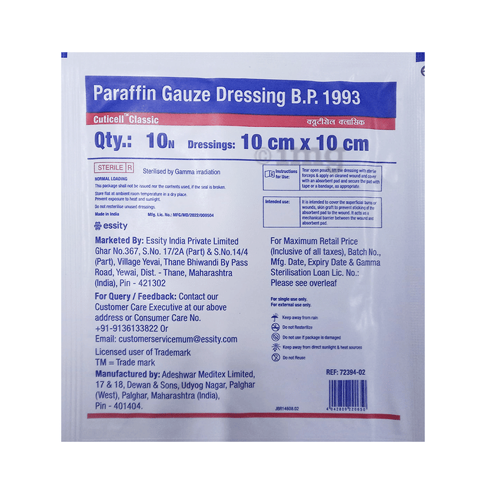 cuticell classic paraffin gauze dressing Cuticell Classic Paraffin Gauze Dressing 10cm x 10cm: Buy packet of 10.0  gauzes at best price in India