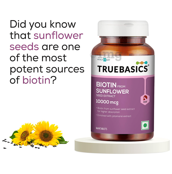 TrueBasics Biotin from Sunflower Seed Extract 10000 mcg Tablet: Buy bottle  of 60 tablets at best price in India | 1mg