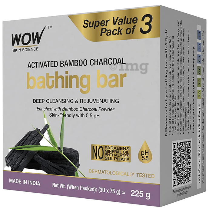 WOW Skin Science Activated Bamboo Charcoal Bathing Bar (75gm Each)