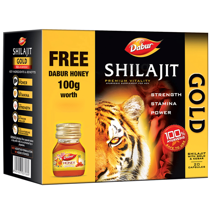 Dabur Shilajit Gold Capsule for Men | For Immunity, Strength, Stamina & Power | with 100gm Honey Free