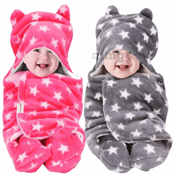 Oyo Baby Blanket Wrapper Sleeping Bag Star Pink & Star Grey