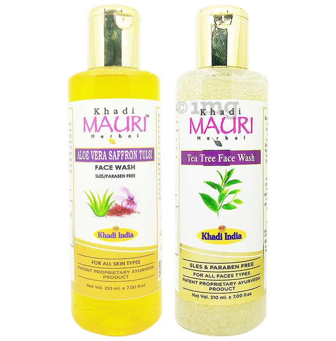 Khadi Mauri Herbal Combo Pack of Aloevera Saffron Tulsi & Tea Tree Face Wash (210ml Each)