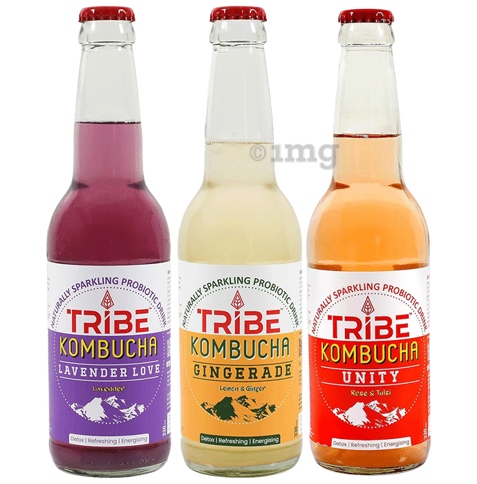 Tribe Kombucha Combo Pack of Naturally Sparkling Probiotic Drink Unity, Lavender Love & Gingerade (330ml Each)