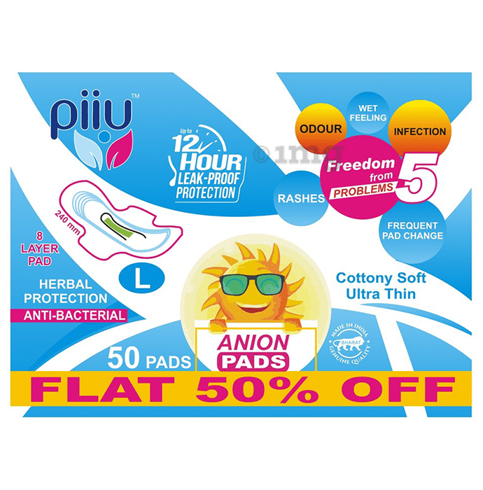 Piiu Anion Pads (50 Each) Cottony Soft Ultra Thin Large