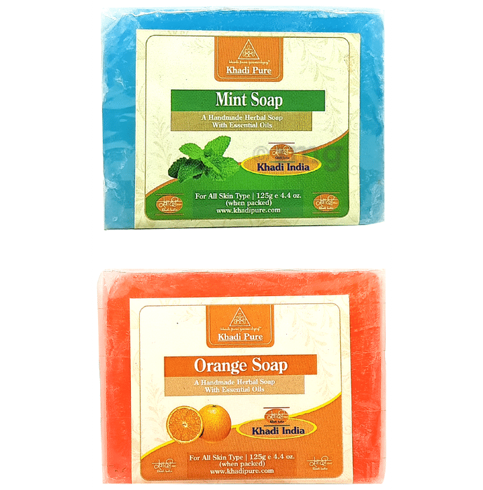 Khadi Pure Combo Pack of Mint Soap & Orange Soap (125gm Each)