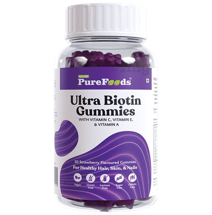 PureFoods Ultra Biotin Chewable Gummies Strawberry Gluten Free