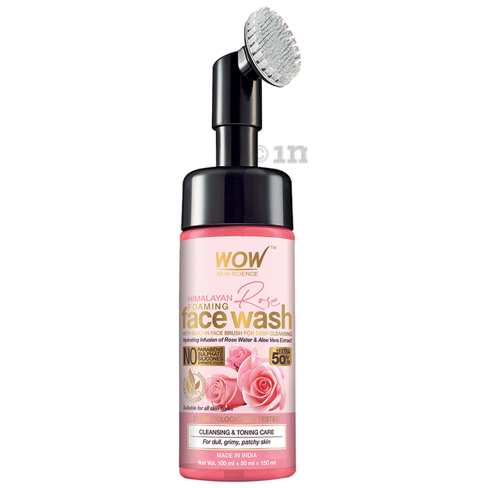 WOW Skin Science Himalayan Rose Foaming Face Wash with Built-In Face Brush