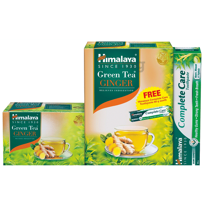 Himalaya Green Tea Sachet (2gm Each) Ginger with Himalaya Complete Care Toothpaste 80gm free