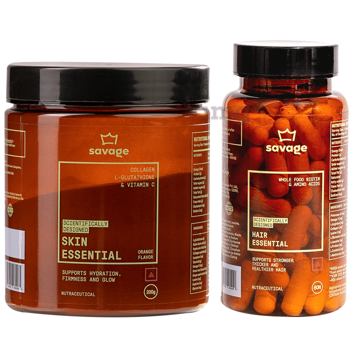 Savage Combo Pack of Skin Essential Powder (200gm) & Hair Essential Capsule (60)