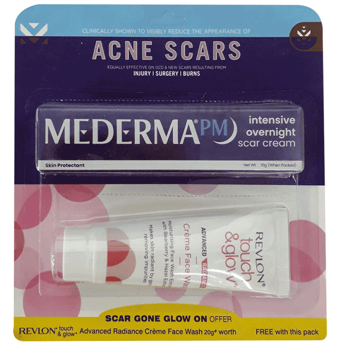 Mederma PM Intensive Overnight Scar Cream with Touch Glow Advance Radiance Cream Face Wash 20gm Free